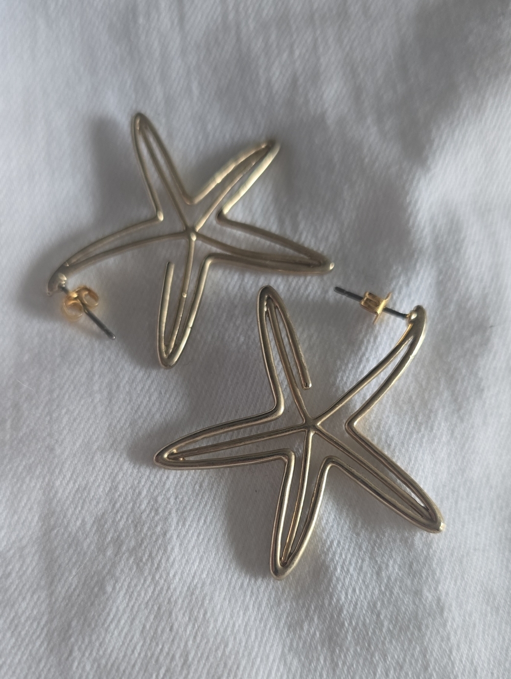 Gold Toned Accent Starfish Outline Drop Earrings - Women Accessories